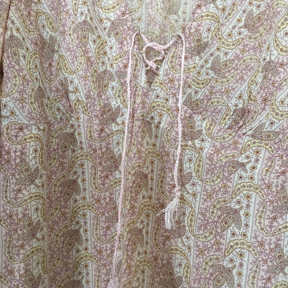 Boho style Pink, and Cream Silk Blouse - Picture 3 of 4